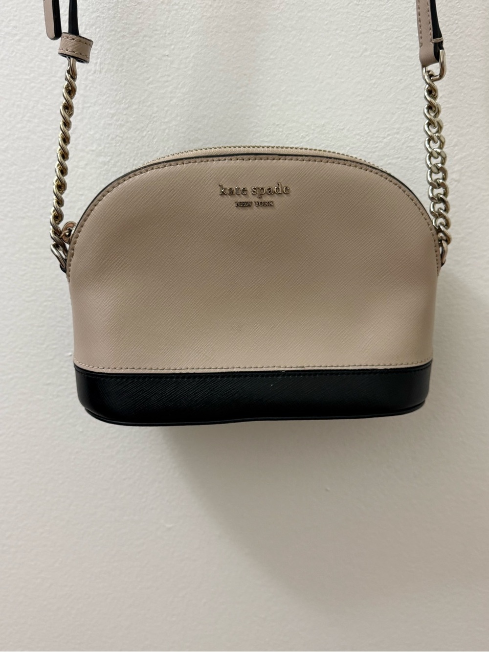 kate spade Two-Tone Beige and Black Dome Crossbody with Gold Chain